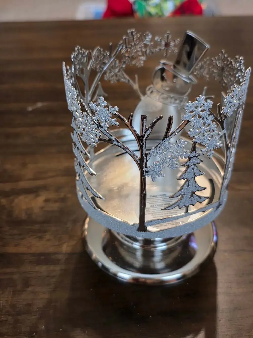 New Bath & Body Works Silver Glitter Snowman 3-Wick Candle Holder